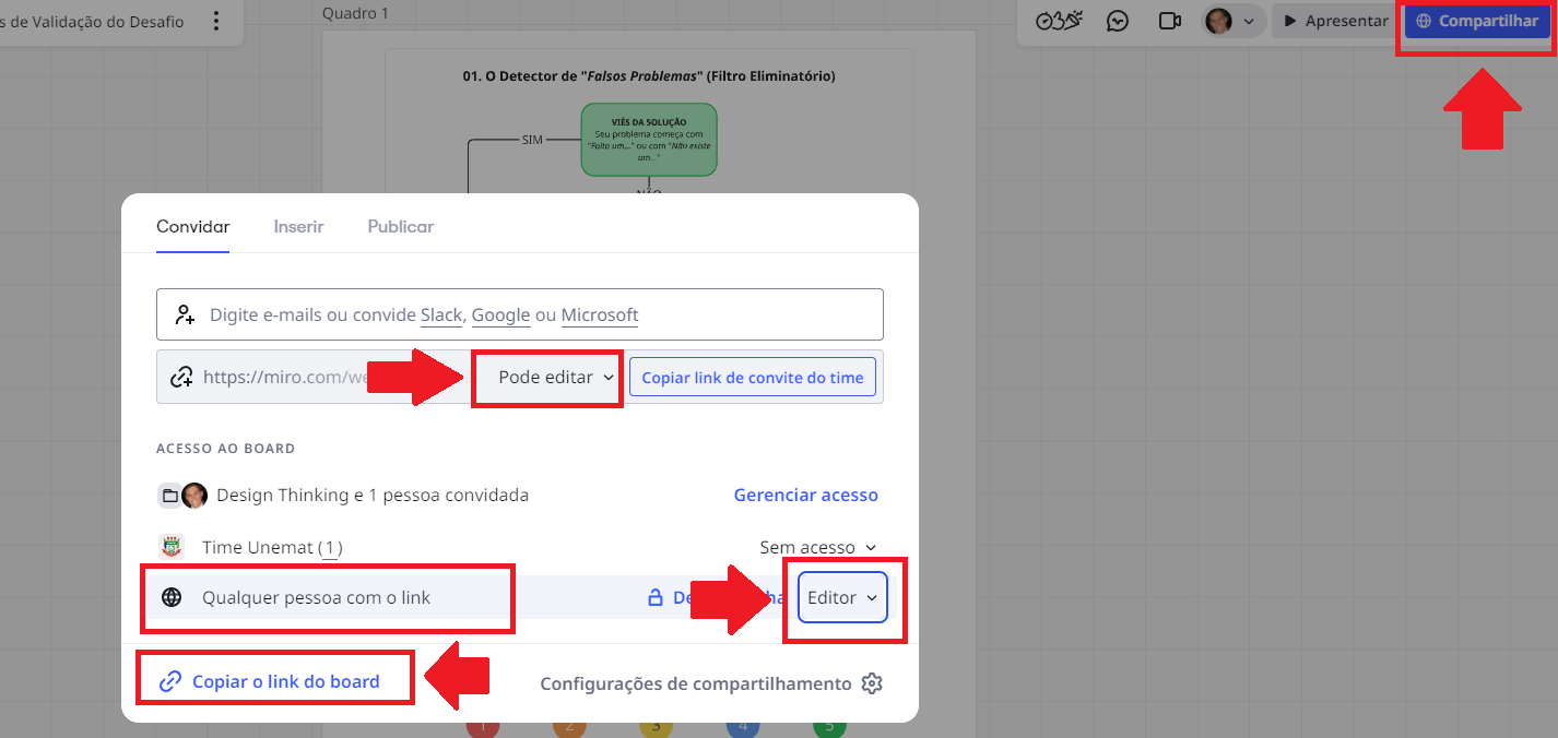 Compartilhar o board com os integrantes do grupo
